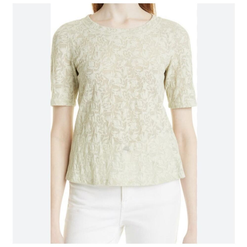 Rebecca Taylor Jacquard Textured Knit Crew Neck Top Sage Green, size M